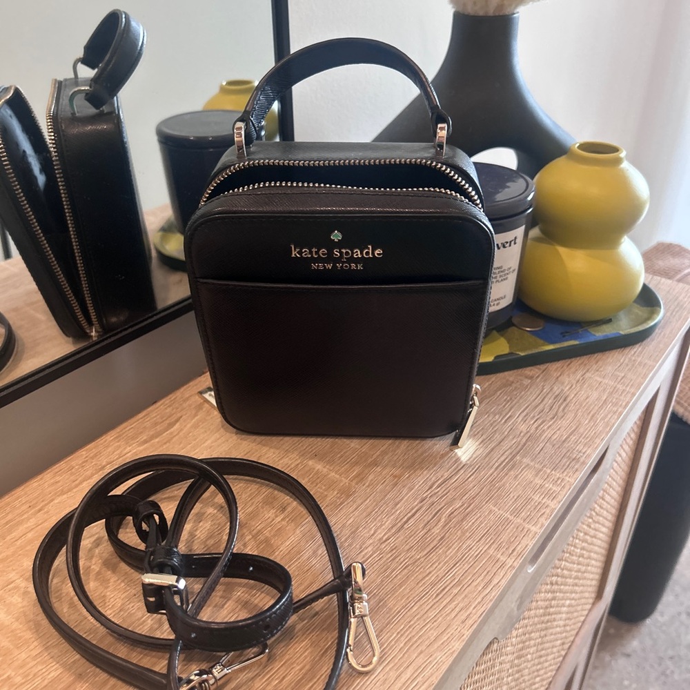 kate spade Black Leather Mini Box Crossbody Bag